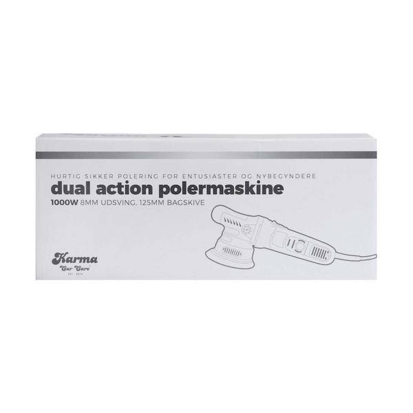 Karma Dual Action Polermaskine æske indeholder polermaskine bagskive ekstra kul taske