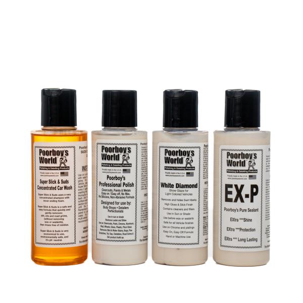 Håndpolerings kit fra Poorbysworld indeholder shampoo polish glaze og lakforsegler 