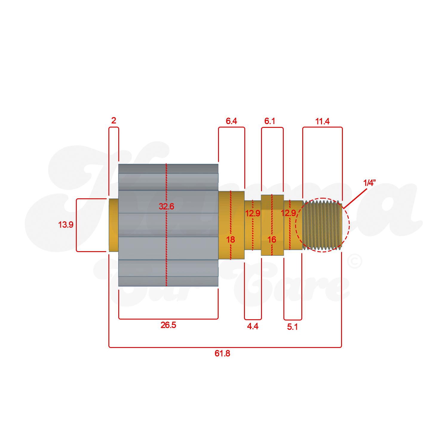 Udvendig måltegning af kobling til skumlanse med HD & HDS - Det er målet på 13.9 der er det vigtige. Er det 16mm skal du bruge Easy!Lock Kobling