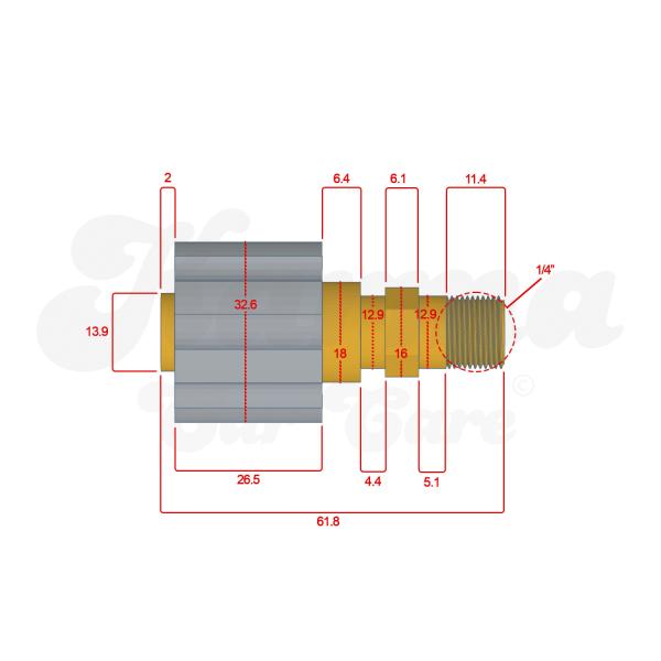 Udvendig måltegning af kobling til skumlanse med HD & HDS - Det er målet på 13.9 der er det vigtige. Er det 16mm skal du bruge Easy!Lock Kobling