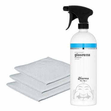 Glasrens pakken med glasrens og microfiberklude til bil ruder