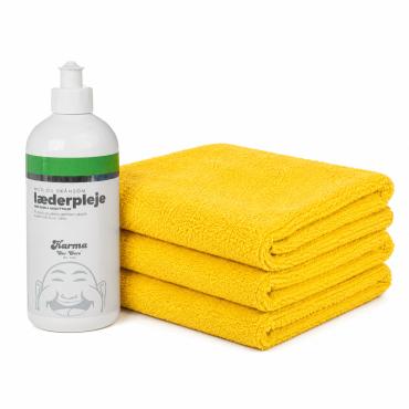 Karma Læderpleje og 3 Karma Microfiberklude